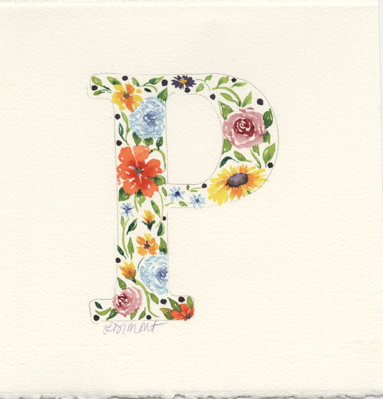 White Floral Initial - P