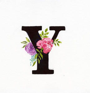 Black Floral Initial - Y